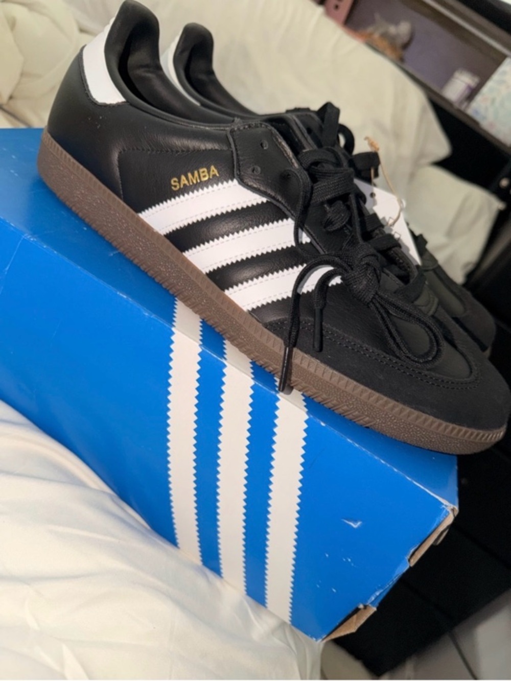 adidas  Samba Og Black Athletic Sneakers with White Three Stripes - Picture 2 of 4
